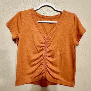 LOFT Orange Ruched Short Sleeve T-Shirt -size S